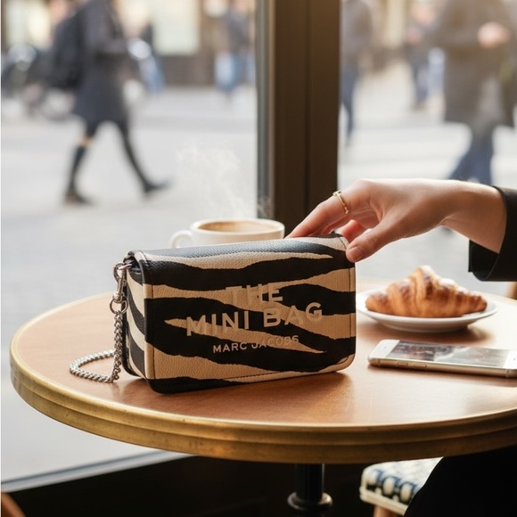 Marc Jacobs The Mini Bag Zebra Print Leather Chain Crossbody Clutch NWT - Picture 7 of 11